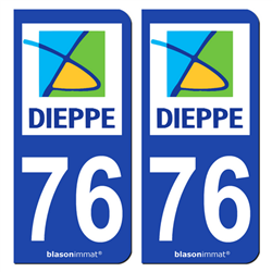 Jeu de 2 Stickers pour plaques d'immatriculation auto - Modèle : 76 Dieppe - Agglo