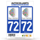 2 Autocollants plaque immatriculation 72 La Flèche - Pays