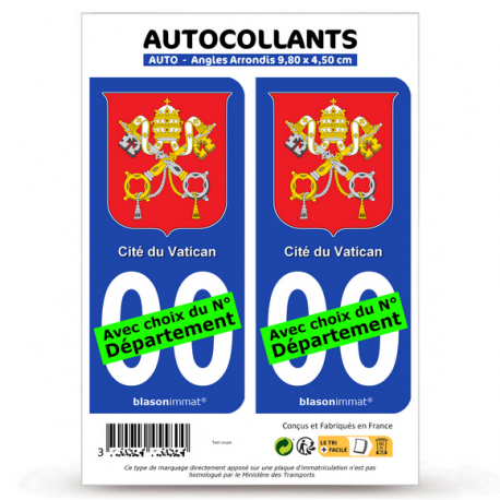 2 Autocollants plaque immatriculation : Vatican - Armoiries