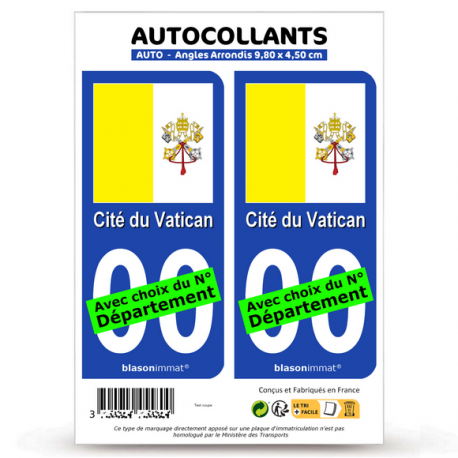 2 Autocollants plaque immatriculation : Vatican - Drapeau