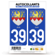 2 Autocollants plaque immatriculation 39 Jura - Armoiries