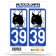 2 Autocollants plaque immatriculation 39 Jura - Authentique